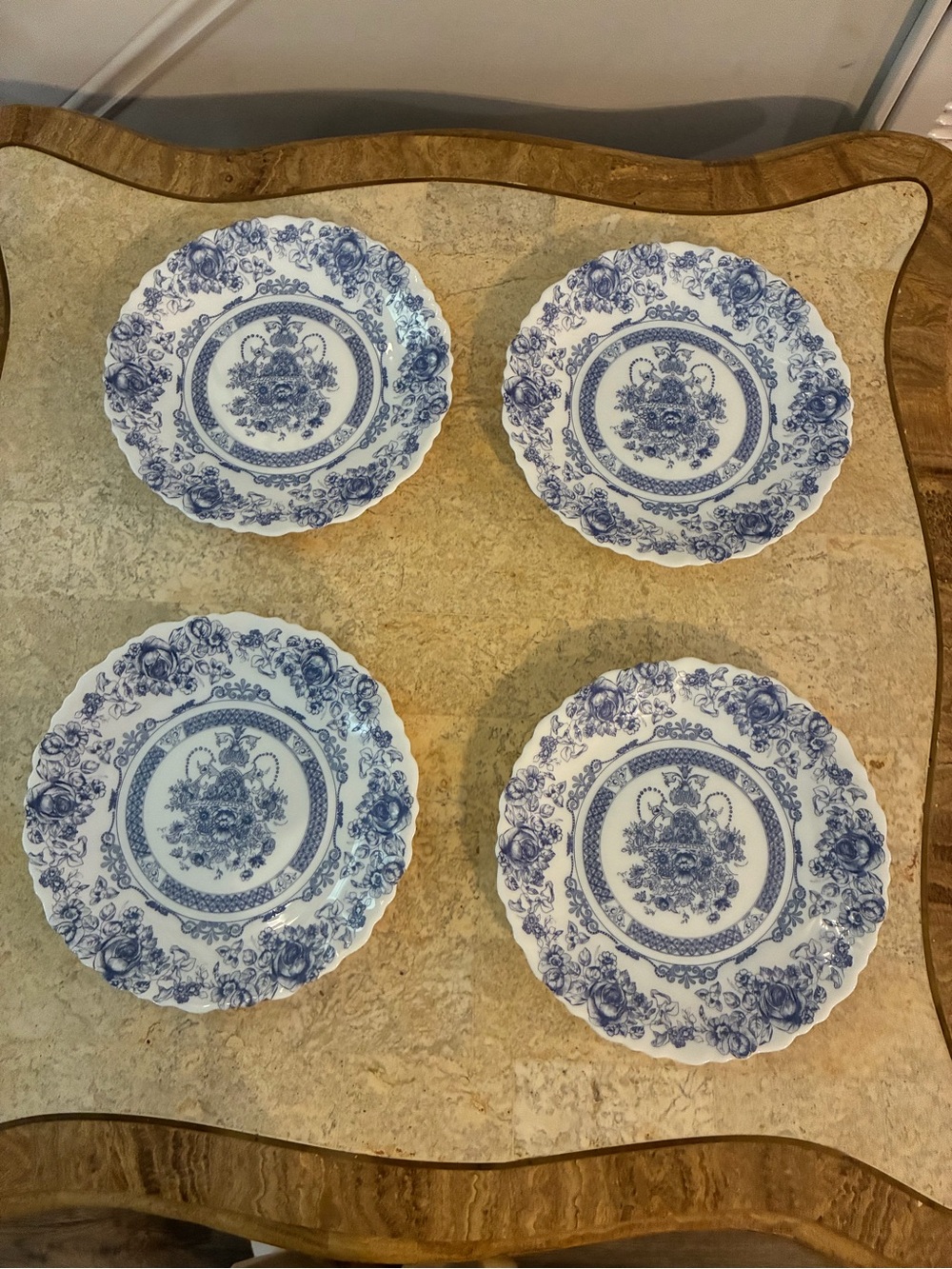 Arcopal Blue Floral Porcelain Dessert Plates - Set of 4